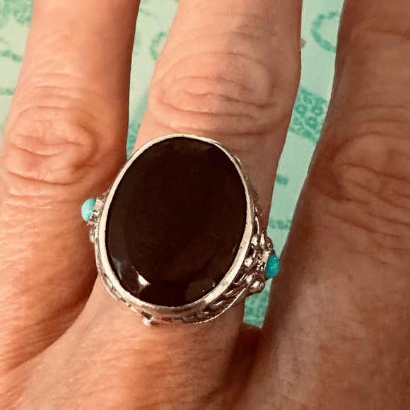 Elite Shungite and Sleeping Beauty Turquoise Ring in Sterling Silver Size 8 NWT - Picture 2 of 8